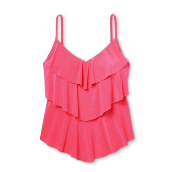 Bright Pink Tiered Tankini Top -Plus 16W, 20W, 26W - Picture 3 of 5